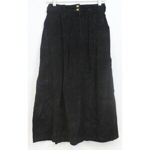 VTG 80s Silver Fern Black Corduroy Skirt sz 8 Pleated Long Pockets ZIp Button